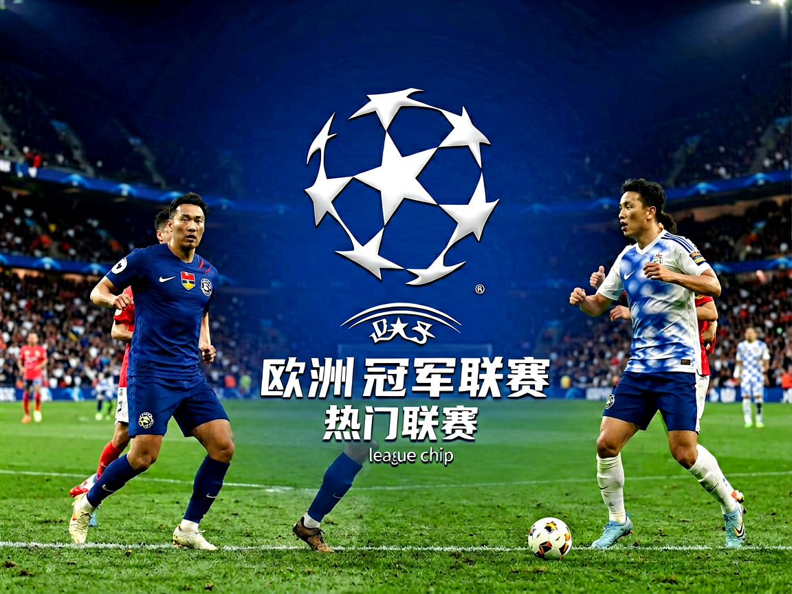 欧洲冠军联赛官方标志，足球图案在深蓝色背景上